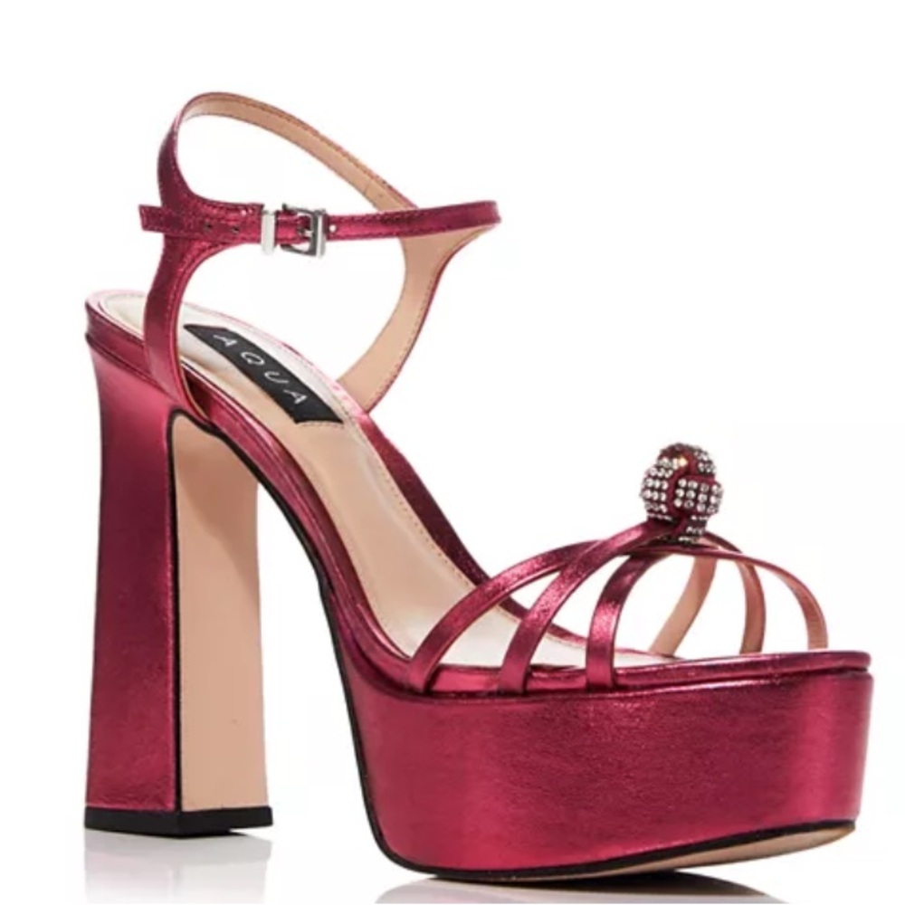 AQUA Women's Strappy Platform High Heel Sandals Metallic Baby Garnet Size 8